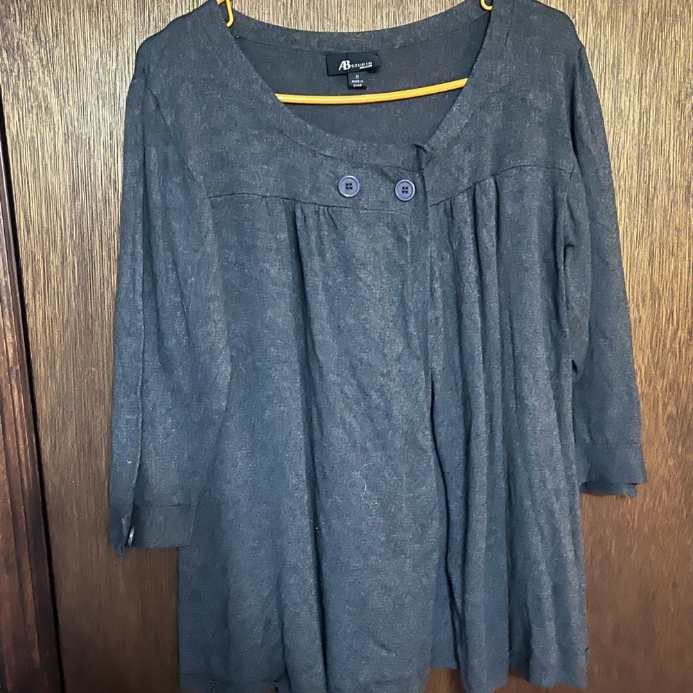 AB Studio Gray Button-Front Cardigan